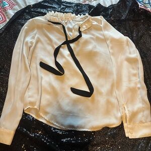 SHEIN Cream Blouse with Black Tie Detail